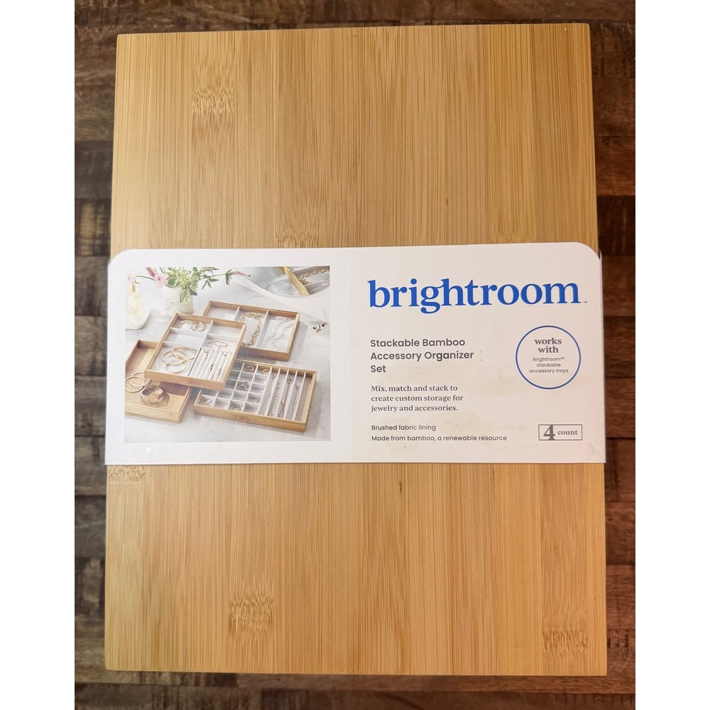 Brightroom Stackable Bamboo Accessory Organizer Set 4 Jewelry Storage Trays
